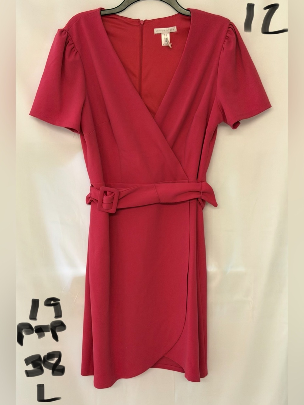 London Fog Rose-Magenta Wrap Mini Dress with Belt